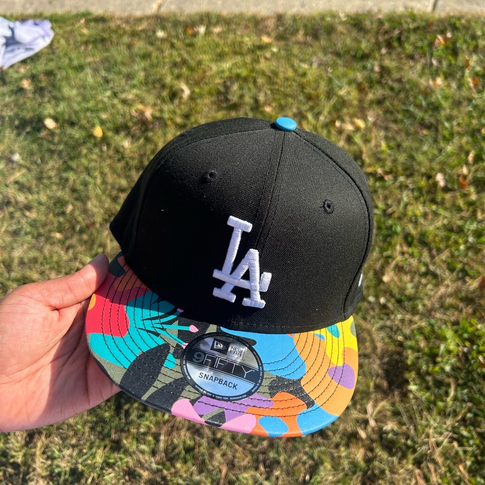 LA Black Snapback Hat with Colorful Brim